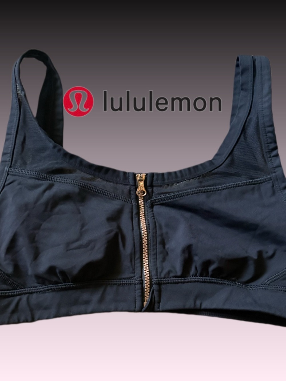 lululemon athletica Black Front-Zip Support Sports Bra with Gold Zipper 10